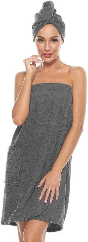 Sauna kilt per donne con chiusura a clip e cinturino elastico, grande XL, colore grigio