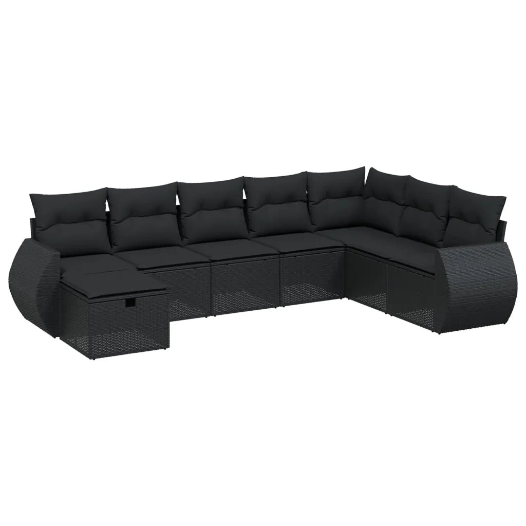 Set Divani da Giardino con Cuscini 8 pz Nero in Polyrattan