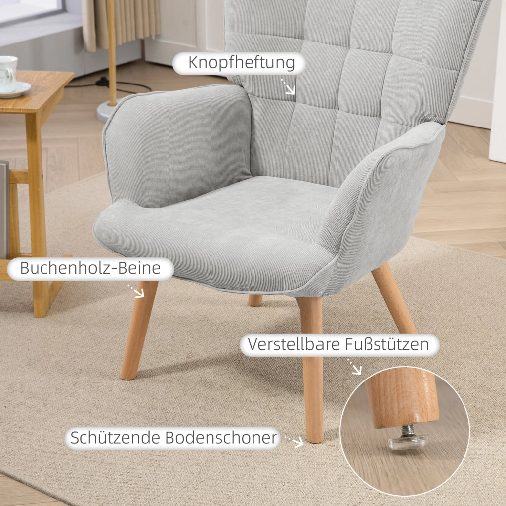 POLTRONA con pouf 72x80x101 cm grigio poliestere gambe in legno di faggio