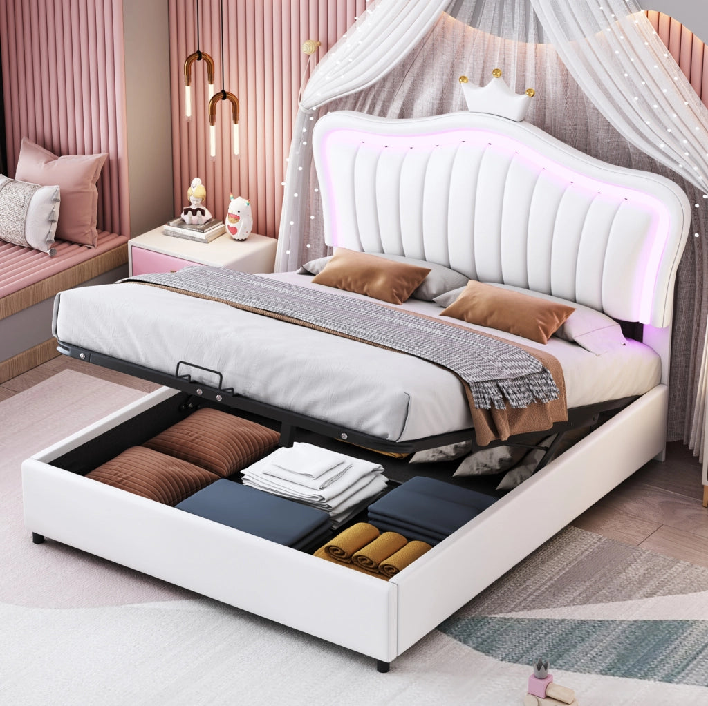 Letto imbottito per bambini 140x200 cm con LED e contenitore
