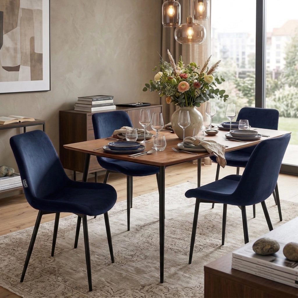 Sedia da pranzo Victoria Velvet Cover blu