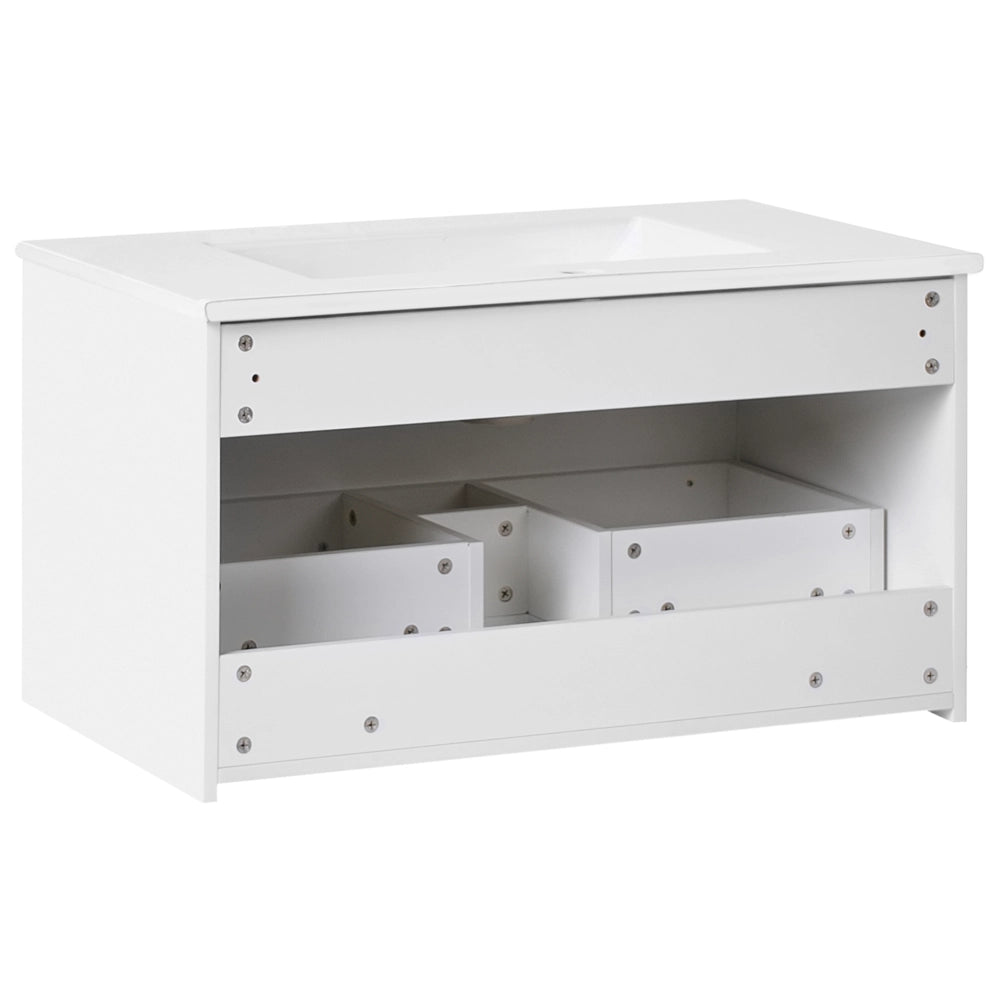 Mobiletto da parete con lavabo in legno massiccio per bagno 80 cm bianco stile moderno