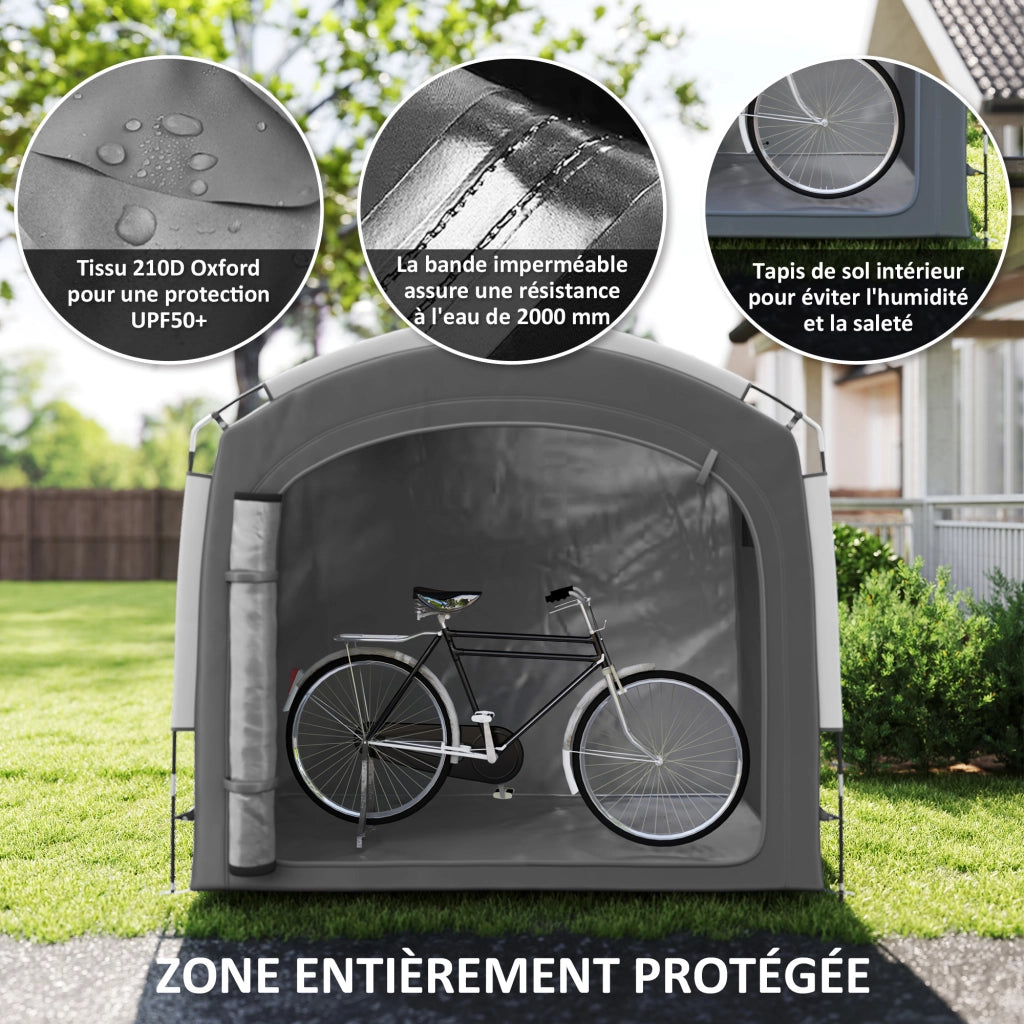 Tenda per Biciclette 3-4 Posti ¨C Xylo ¨C 205x140x188 cm Grigio Scuro con 2 Tasche Laterali