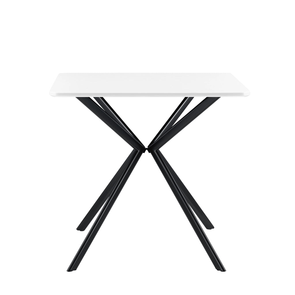 Tavolo da Pranzo con Piano Quadrato 78 x 78 cm Gambe di Design in Metallo - Bianco / Nero [en.casa]