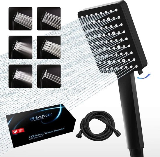 Set di testa doccia a alta pressione e tubo - testa doccia manuale potente - 1 pezzo - materiale nero
