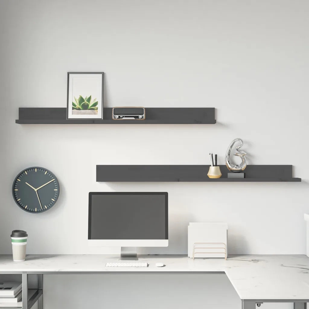 Mensole da Parete 2 pz Grigio 110x11x9cm Legno Massello di Pino cod mxl 32792