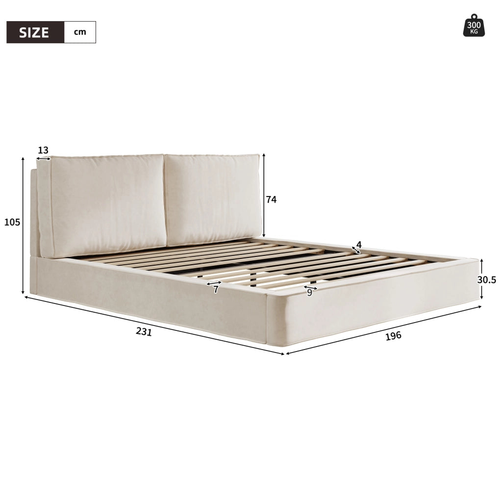 Letto matrimoniale 180x200 cm in ciniglia beige con rete