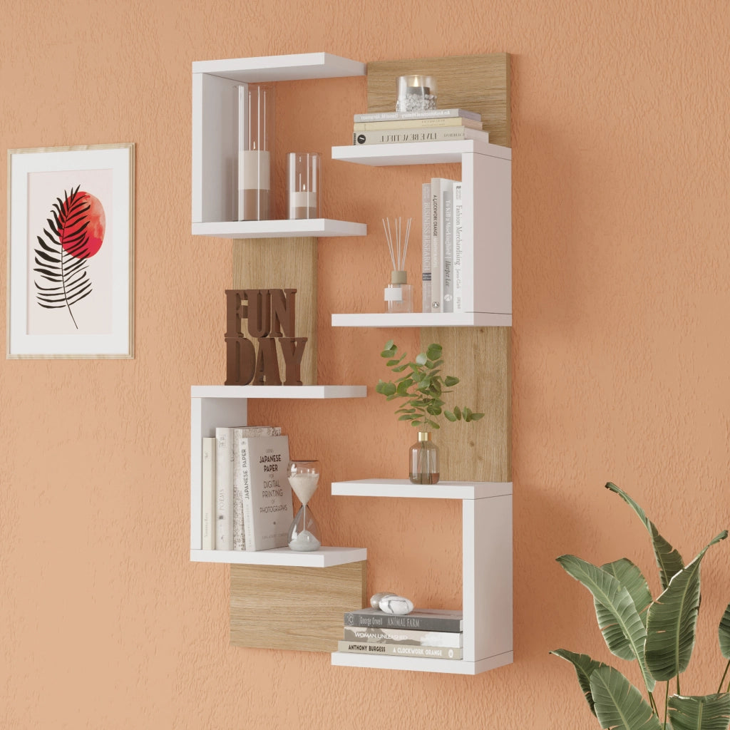 Set Omn 2 Scaffali da Parete Libreria a Muro 93x24x15 cm Bianco / Effetto Legno [en.casa]