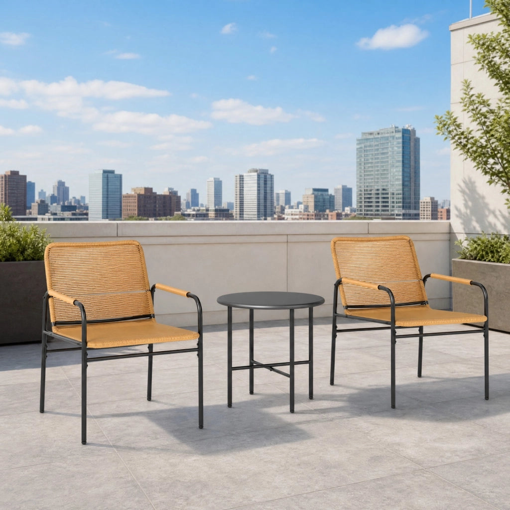 SET BISTRO RATTAN 3 PEZZI 54x66x76 cm Ø50x48 cm Giallo