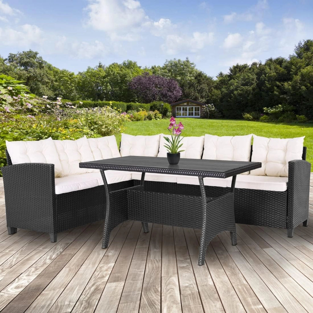 ® Lounge Angolare Divano in Polyrattan Tavolo Pranzo WPC Salottino Esterno Mobili Giardino Terrazza Outdoor