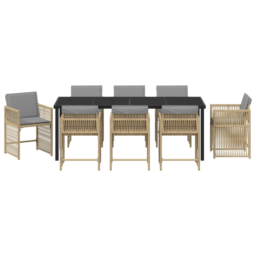 Set da Pranzo da Giardino 9 Pezzi con Cuscini Beige Rattan Polietilene