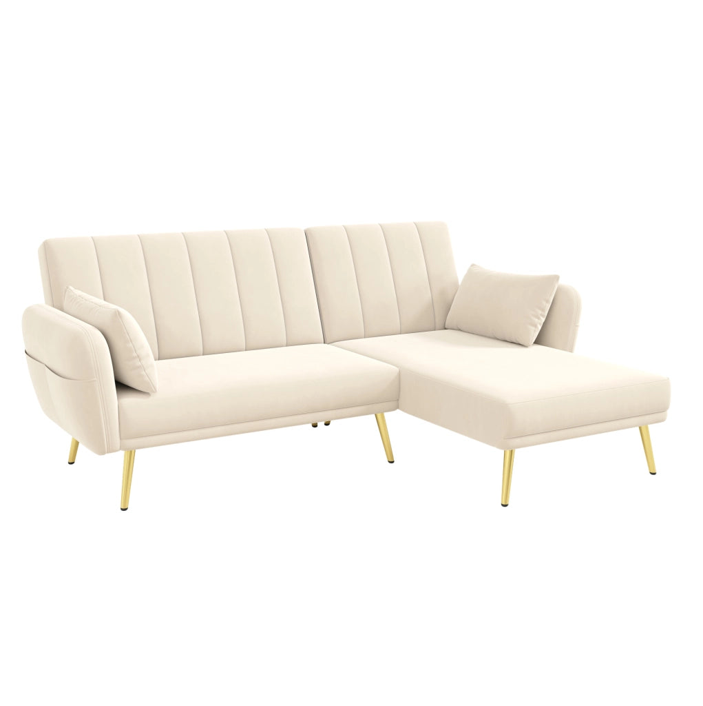 Divano angolare multifunzione con schienale reclinabile in velluto beige