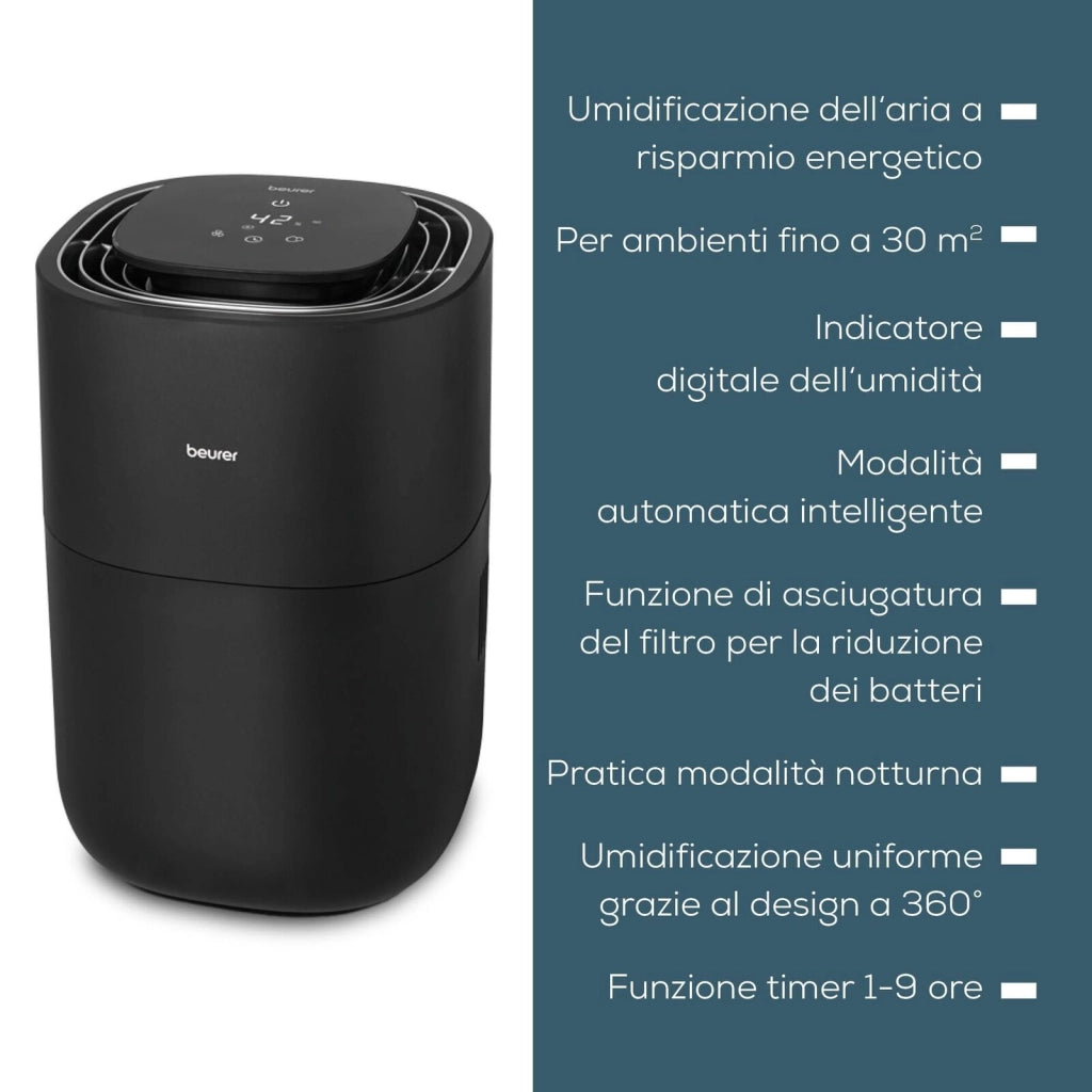 Beurer LB 200 Tecnologia di Evaporazione a Freddo in 3 Livelli ad Alta Efficienza Energetica, Umidificazione Igienica dell'Aria, Asciugatura del Filtro, per Ambienti fino a Circa 30 m²