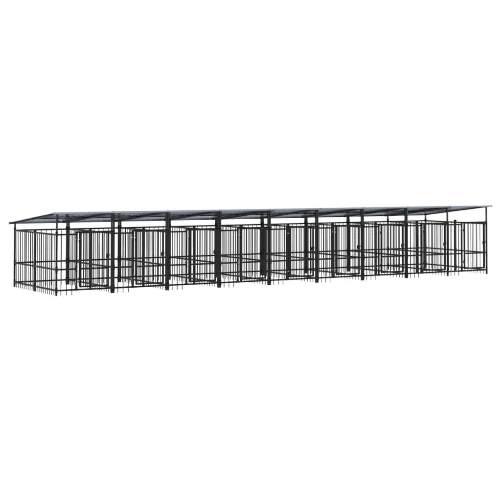 Cuccia gabbia per animali da esterno pac con tetto per cani in acciaio 16,89 m² nero 02_0041749