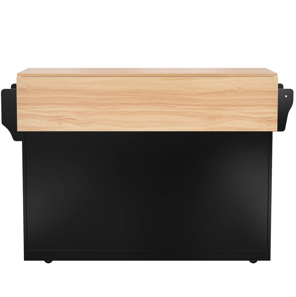 Carrello da cucina con piano ribaltabile 120x46/70x91;5 cm in MDF nero e naturale; con ruote