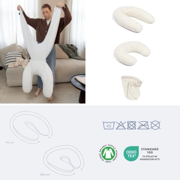 doomoo Twisty Cuscino per Gravidanza e Allattamento 2 in 1 - Ultra Comfort - Imbottitura con microsfere ultrafini, Crema
