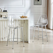 Sgabello da bar trasparente set di 2 con schienale ergonomico e struttura in metallo, effetto leggero argento