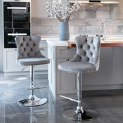 Sgabello da bar girevole in velluto con altezza regolabile schienale ergonomico e base cromata grigio