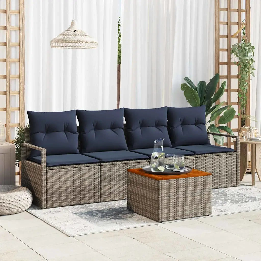 Set Divano da Giardino con cuscino 5 pcs Grigio polyrattan