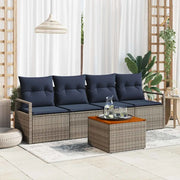 Set Divano da Giardino con cuscino 5 pcs Grigio polyrattan