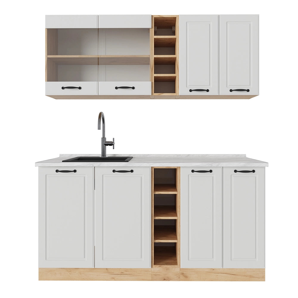 Vicco Cucina completa Casa di campagna bianca/quercia dorata 160 cm , PL Marmo