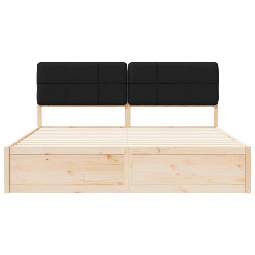 Letto con Testiera Rivestita Nero 180 x 200 cm Pino massello
