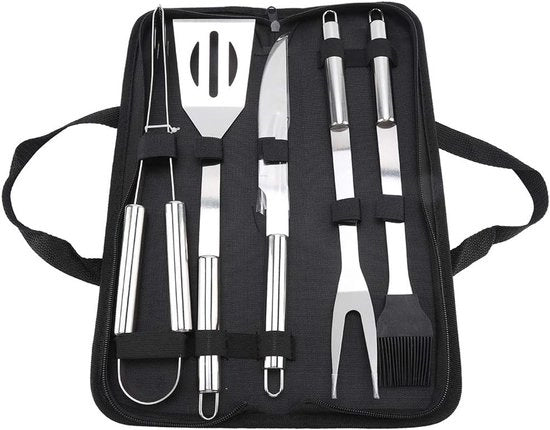 Set barbecue da 5 pezzi / Set BBQ in acciaio inossidabile da 5 pezzi / Inclusa tasca di stoccaggio pratica - RVS