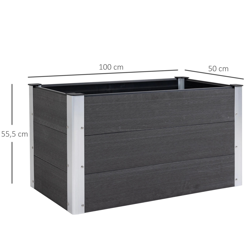 FIORIERA Rettangolare 100x50x55,5 cm Grigio in WPC e Alluminio senza fondo