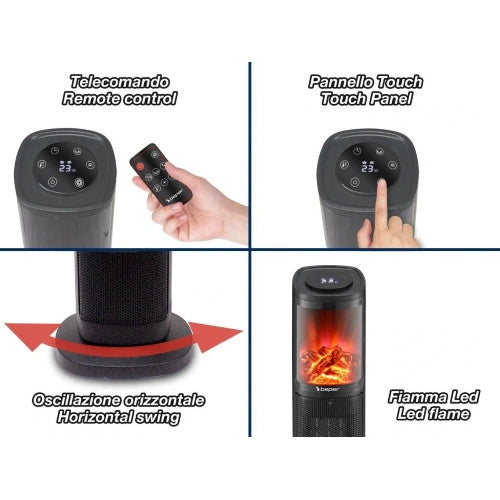 Termoventilatore ceramico a colonna - fiamma LED