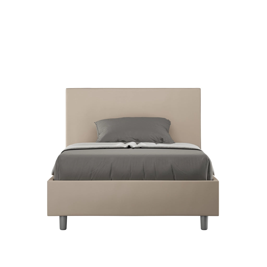 BS COM Letto una piazza e mezza senza rete imbottito 120x190 similpelle tortora