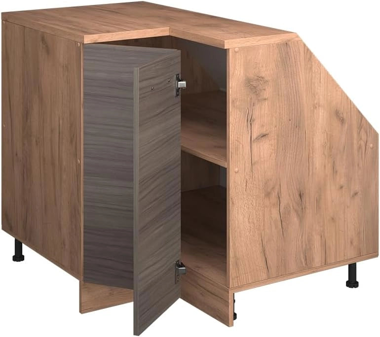 Mobile sottotetto Mobile angolare Rion, Grigio nobile, 75.6 x 81.6 cm con 1 porta, carcassa dell’armadio profondità 60 cm, adatto per il salvaspazio sotto tetti spioventi