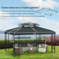 Copertura per Gazebo 4x3 m a 2 Livelli in Poliestere con Cinghie e 10 Fori di Drenaggio, Grigio Antracite