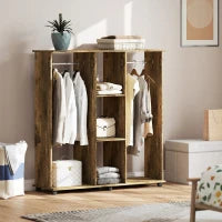 Armadio penderie mobiletto di archiviazione mobile 6 ruote 120 x 40 x 128 cm in legno marrone