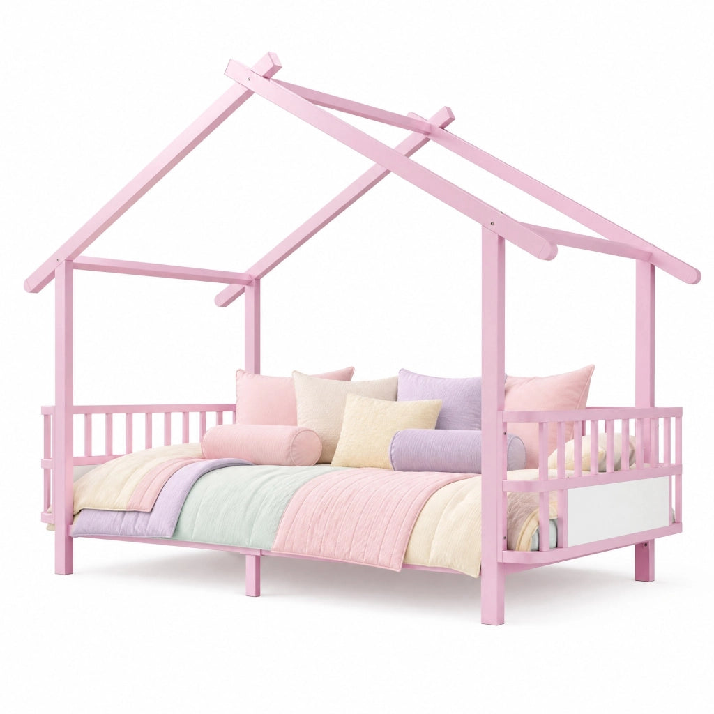 Letto per bambini in metallo a forma di casa 90 x 200 cm rosa