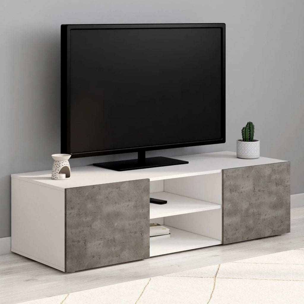 IDMarket - Porta TV ELI bianco con ante effetto cemento