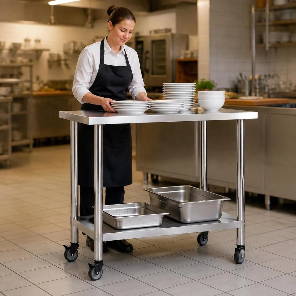 Kitchen Work Table With Wheels, 100x45x85 Cm, Stainless Steel