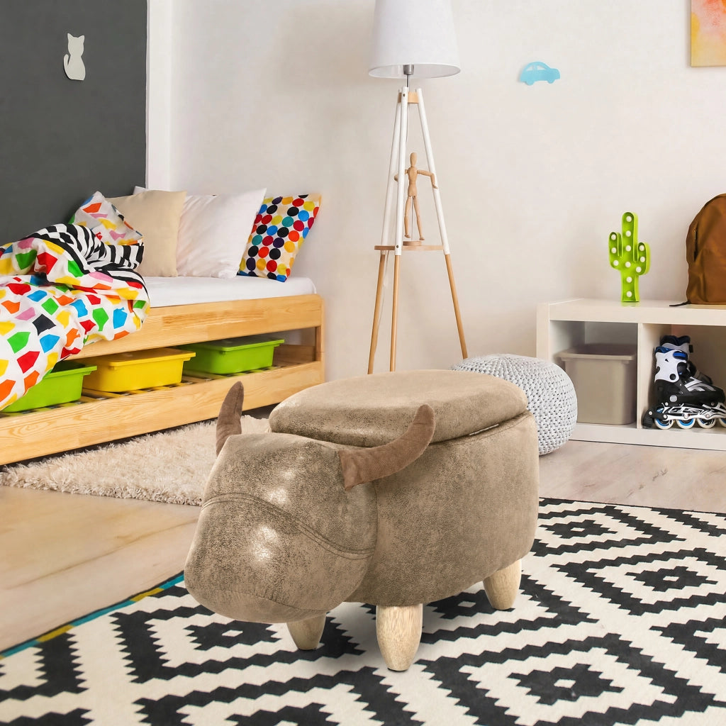 Pouf Contenitore Moderno ¨C zephmum ¨C Marrone, Legno, Imbottito, 62x35x36 cm