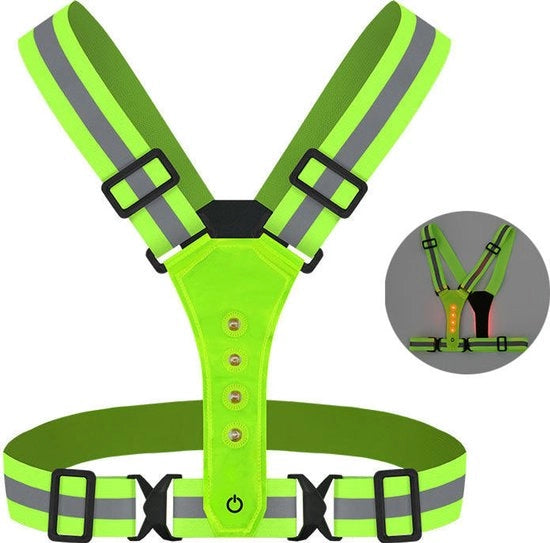 Vestone Reflettente per Corsa - Vestone Riflettente con Illuminazione - Caricabile inclusa Cavo USB - Illuminazione per Corsa - Vestone Regolabile - Leggero - Sicurezza e Alta Visibilità per Corsa, Jogging, Camminata e Ciclismo - Verde