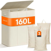 Wascuccia 160L a 3 compartimenti, wascuccia con coperchio, grande wascuccia a 3 sacchi rimovibili, wascuccie con maniglie, wascuccie, separatore di carico, bianca