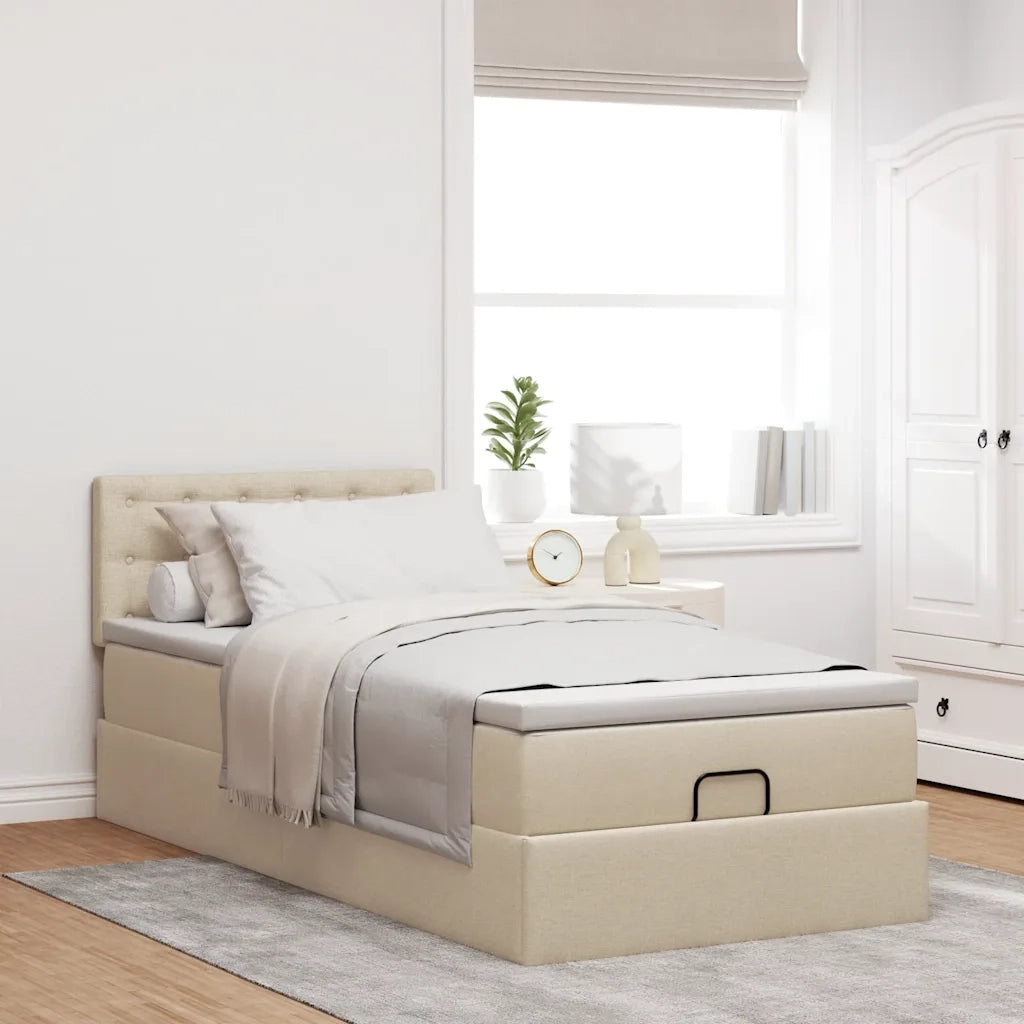 Pouf Letto con Materasso Crema 100x200 cm in Tessuto 3311606