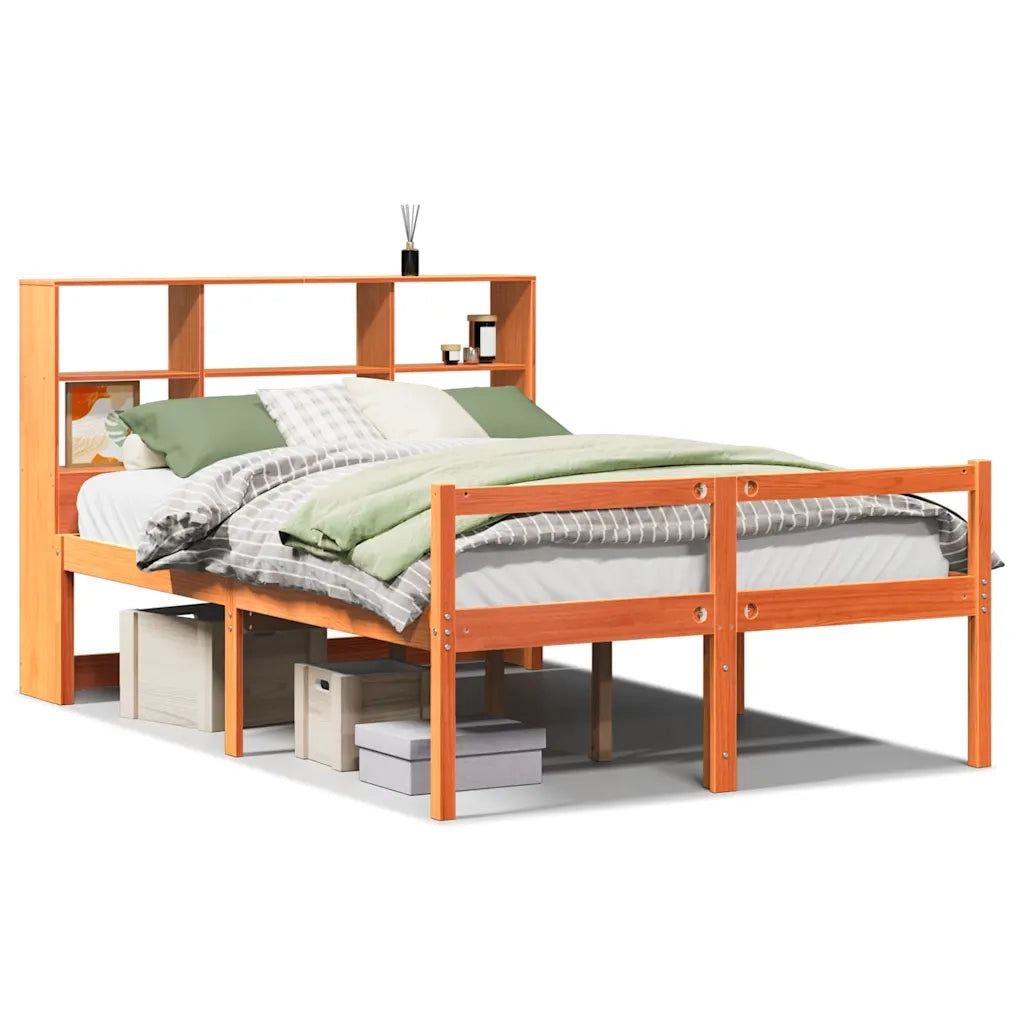 Letto Libreria senza Materasso-Struttura Letto con contenitore Marrone Cera 135x190 cm Legno 181428
