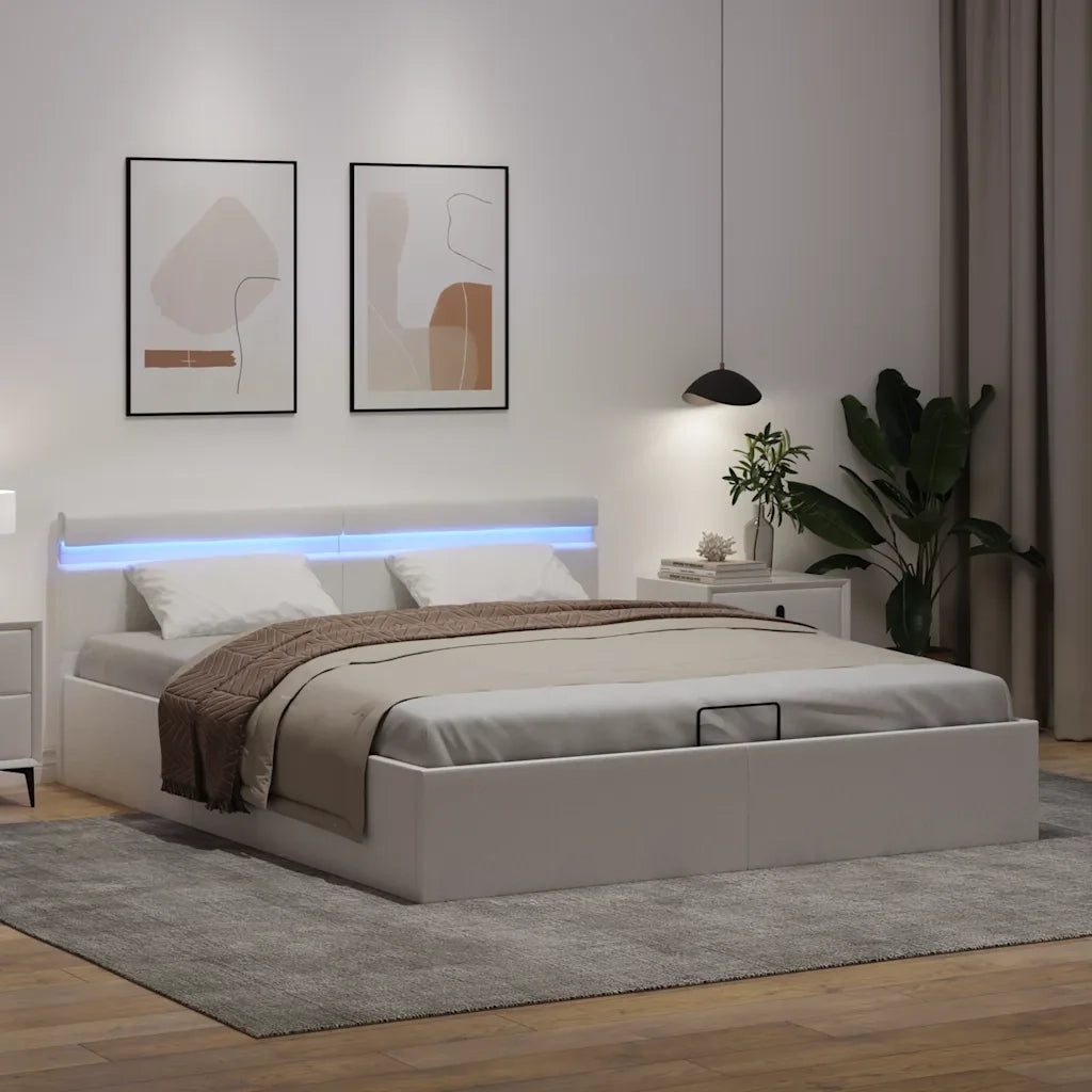 Giroletto Contenitore Idraulico LED Bianco Similpelle 160x200cm