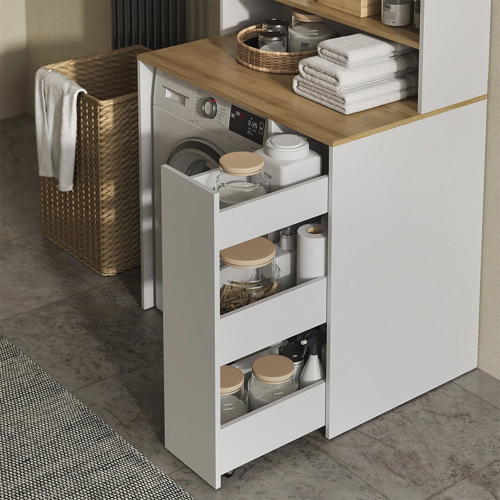 Armadio per lavatrice Viktor Bianco/Rovere artigianale 93.6 x 88.2 cm 2 parti con ripiano Vicco