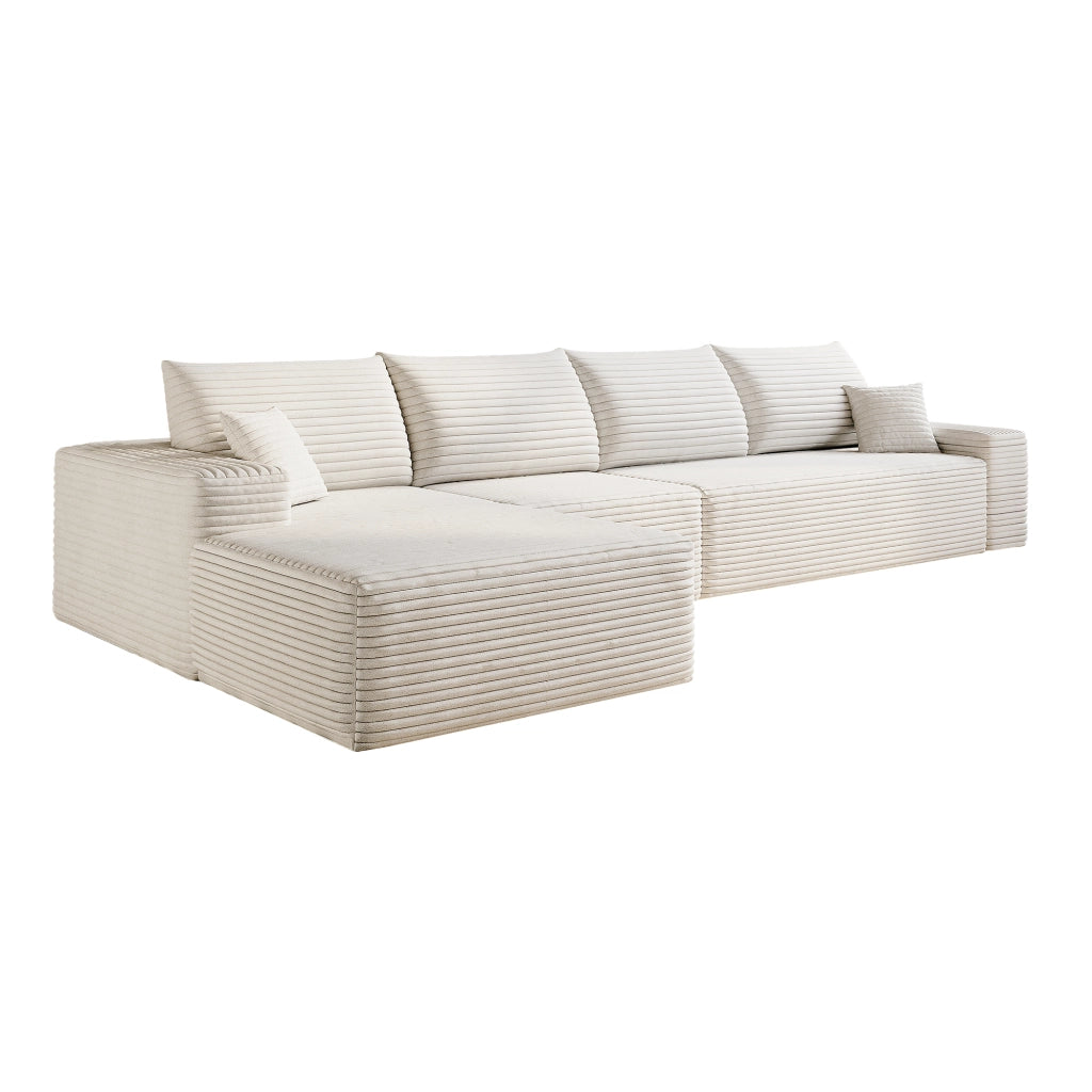 Divano angolare modulare con chaise longue a forma di l senza attrezzi imbottitura in schiuma elastica tessuto bianco