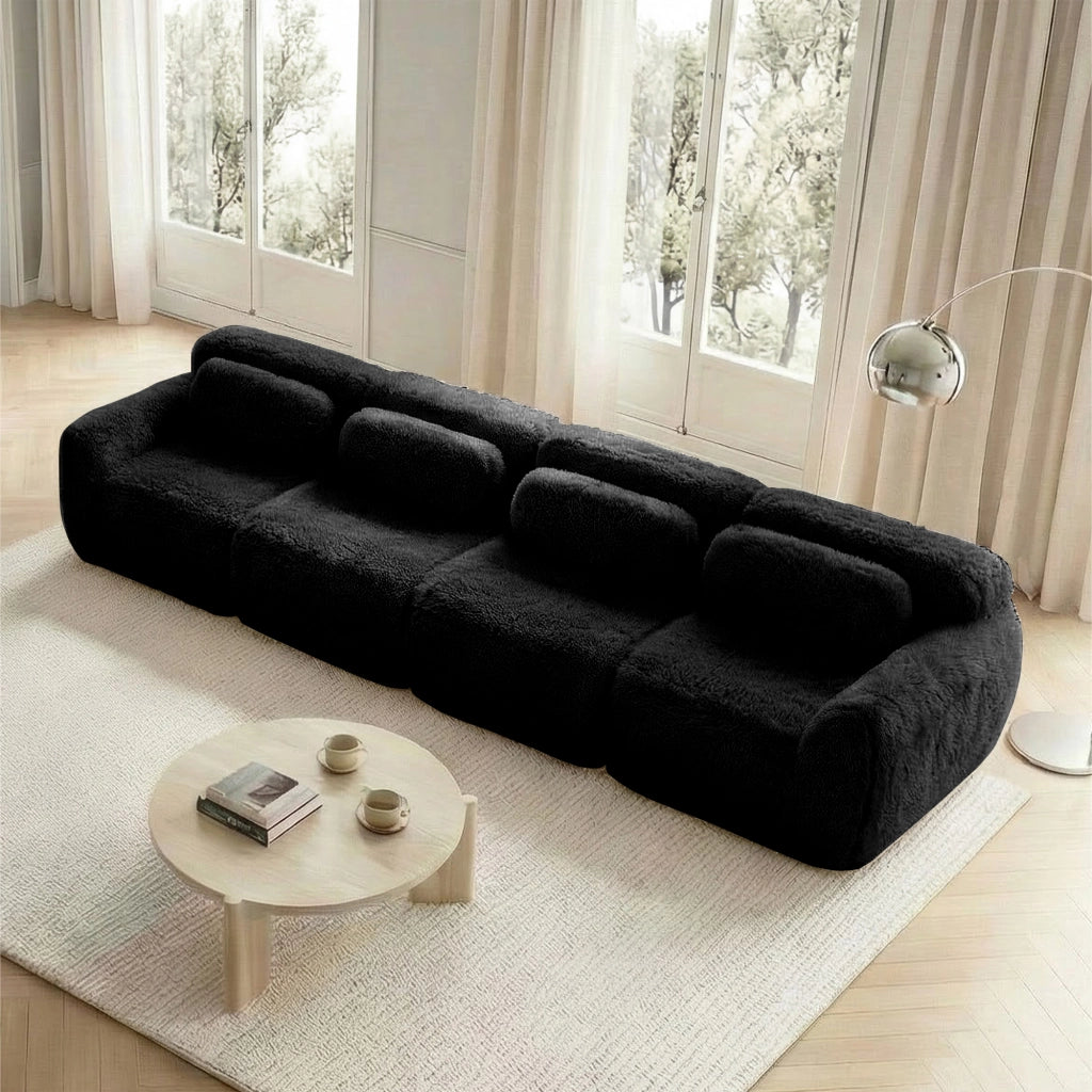 Divano Modulare ad Angolo con Design Ergonomico e Base Antiscivolo, in Peluche, Nero
