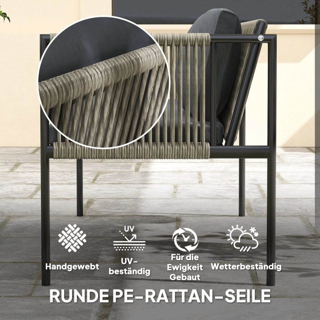 Set Giardino 4 Pezzi ¨C Minimal ¨C Divano, Sedia, Tavolino, Grigio, Polyrattan, Acciaio