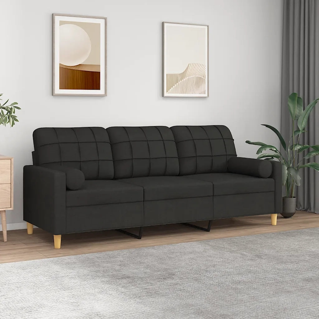 Divano | Divano da soggiorno | Sofa a 3 Posti con Cuscini Nero 180 cm in Tessuto