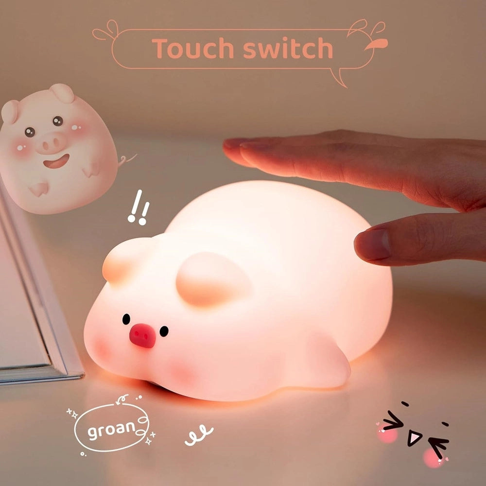 Trade Shop - Luce Notturna Forma Maiale Per Bambini In Silicone Dimmerabile Lampada Ricaricabile -