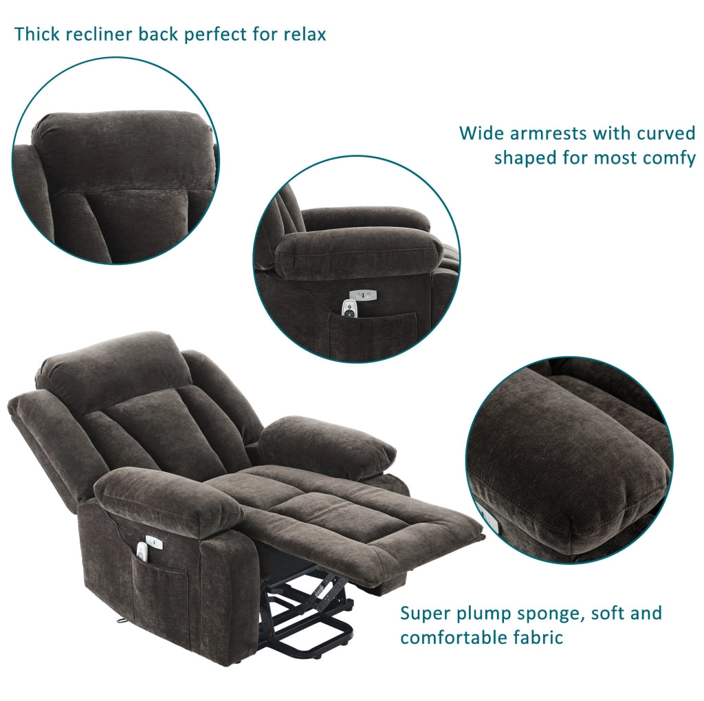 Poltrona relax elettrica reclinabile con massaggio; riscaldamento; USB; 95x94x107 cm; marrone