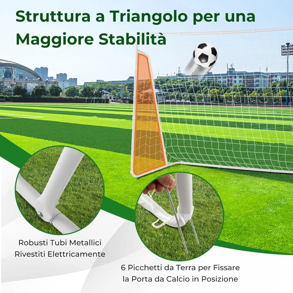 Porta da Calcio, Rete da Calcio 216 cm x 152 cm con Telaio Resistente e Picchetti per Terreno, Resistente alle Intemperie per Training di Tiro al Calcio per Bambini